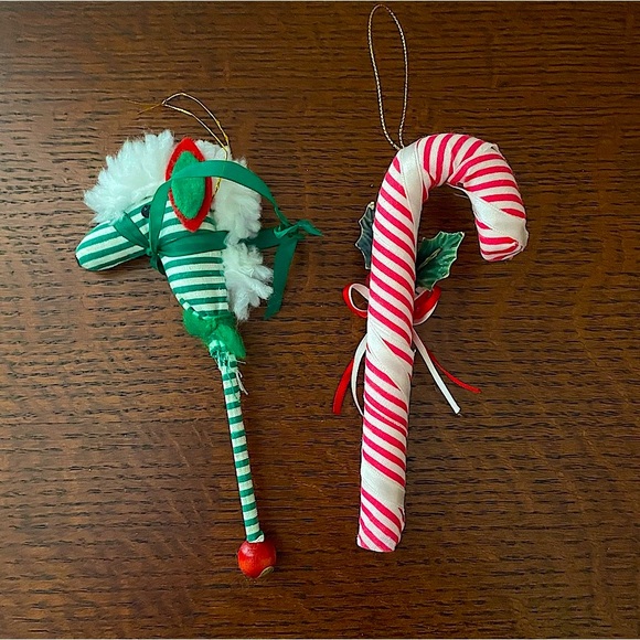 Vintage Striped Hobby Horse & Candy Cane Christmas Ornament Set - Picture 1 of 5